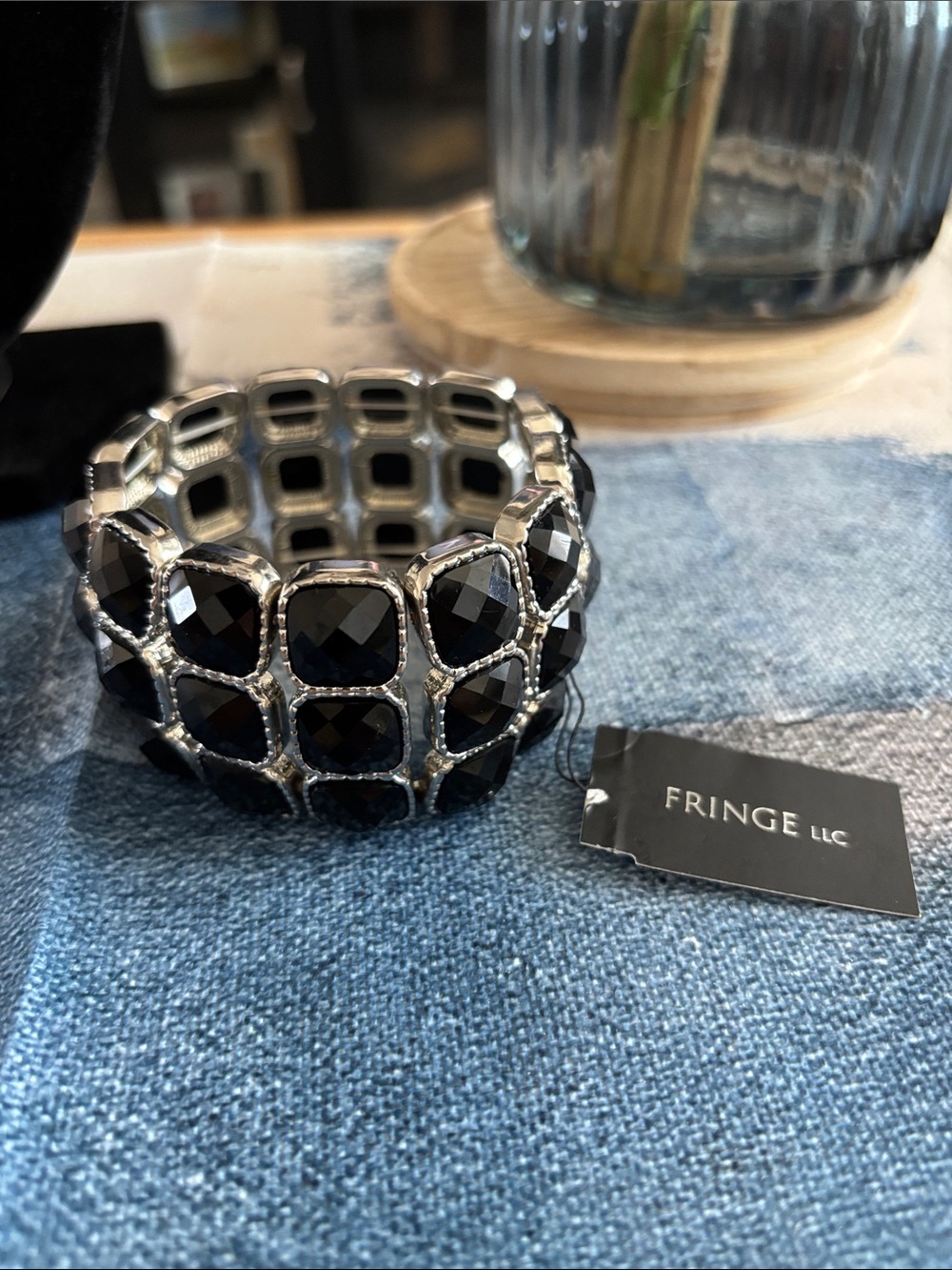 Fringe Studio Black and Silver Faceted Stretch Bracelet. BUNDLE 3 for $30